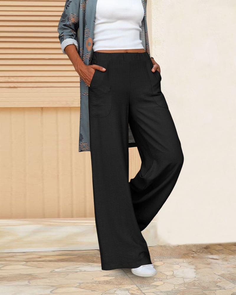 Cerise | Casual Wide-Leg Broek met Elastische Taille en Zakken