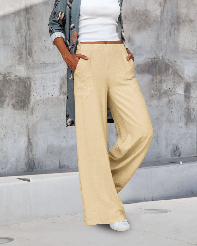 Cerise | Casual Wide-Leg Broek met Elastische Taille en Zakken