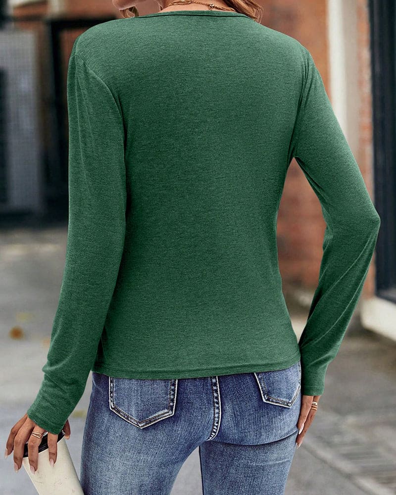 V-Hals Lange Mouwen T-Shirt voor Dames