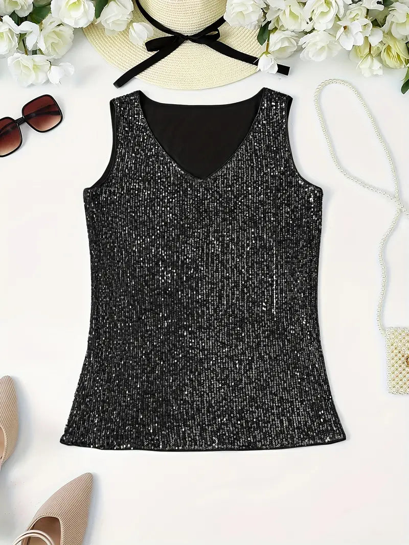 V-Hals Glitter Pailletten Top