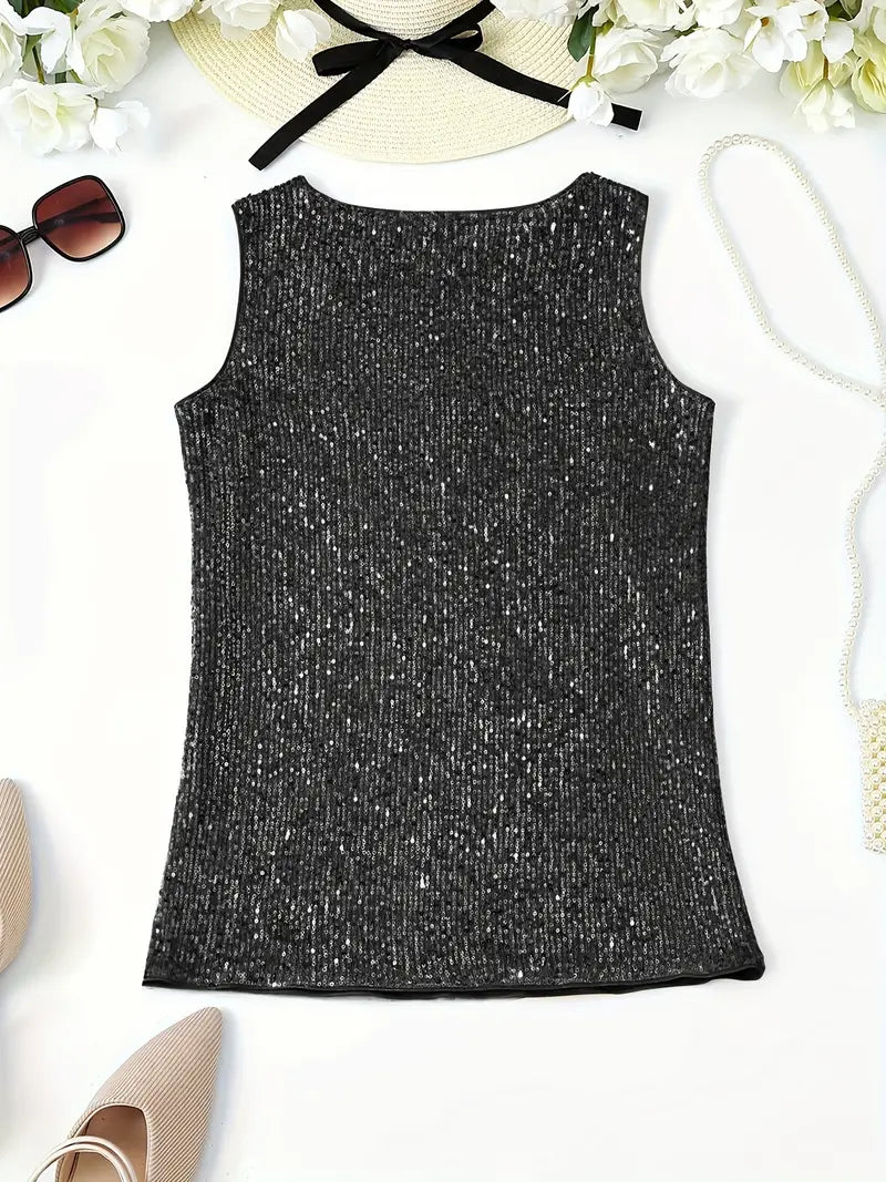 V-Hals Glitter Pailletten Top