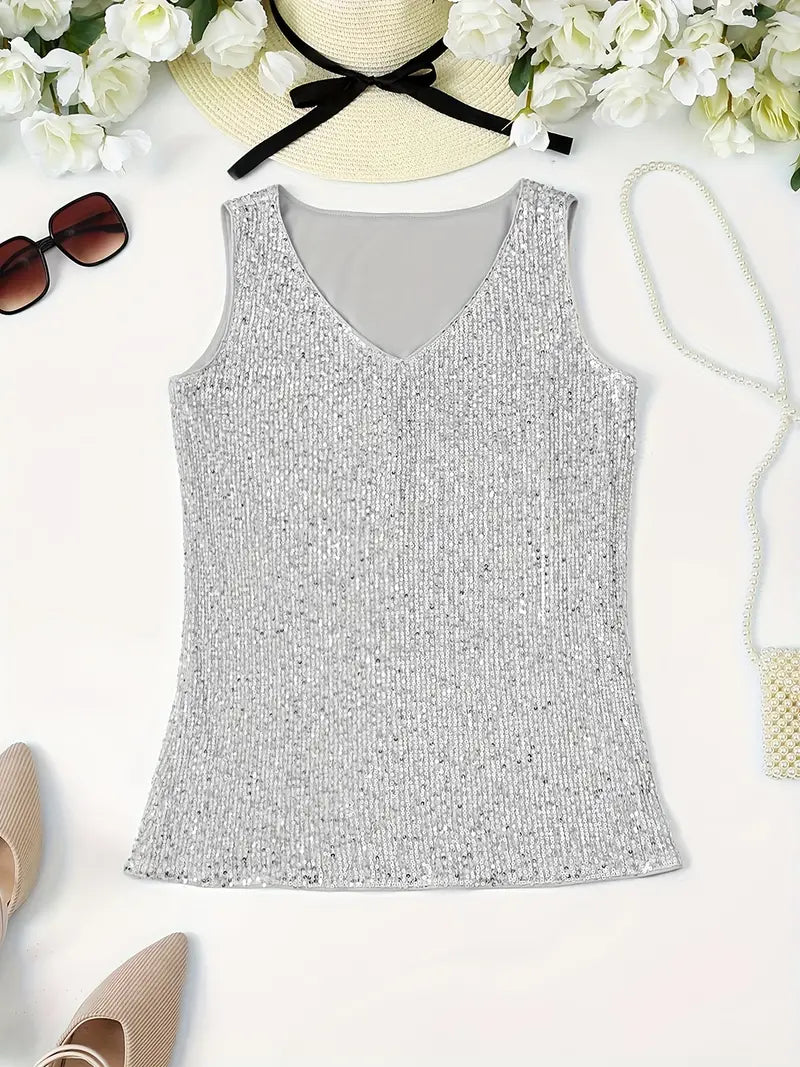 V-Hals Glitter Pailletten Top