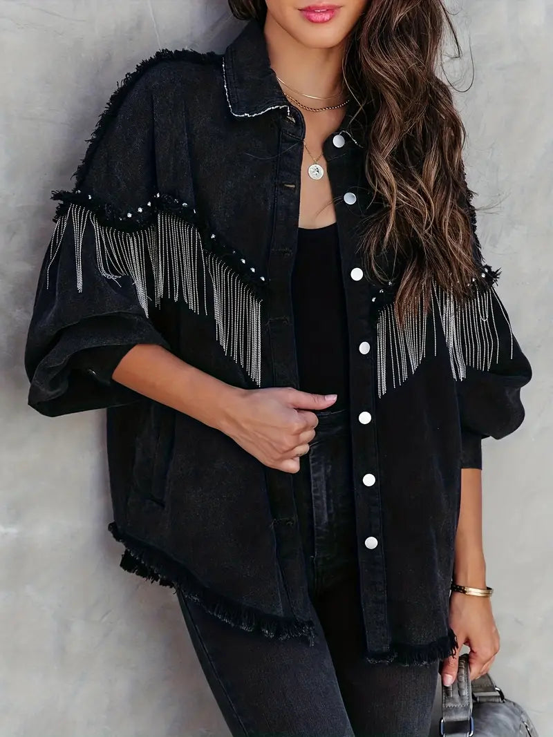 Mint | Boho Spijkerjasje voor Dames – Met Franjes & Studs