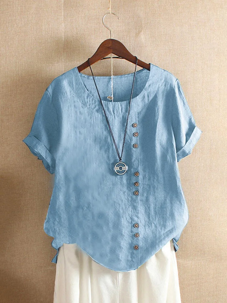Elegante Katoenen Blouse met Korte Mouwen en Knoopdetails