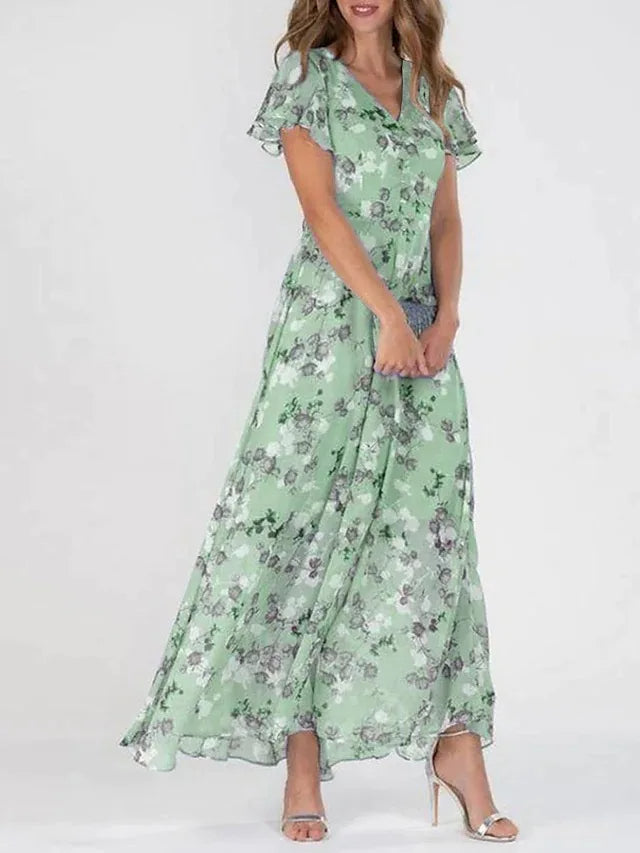 Loraina | Elegante Bloemige Chiffon Jurk