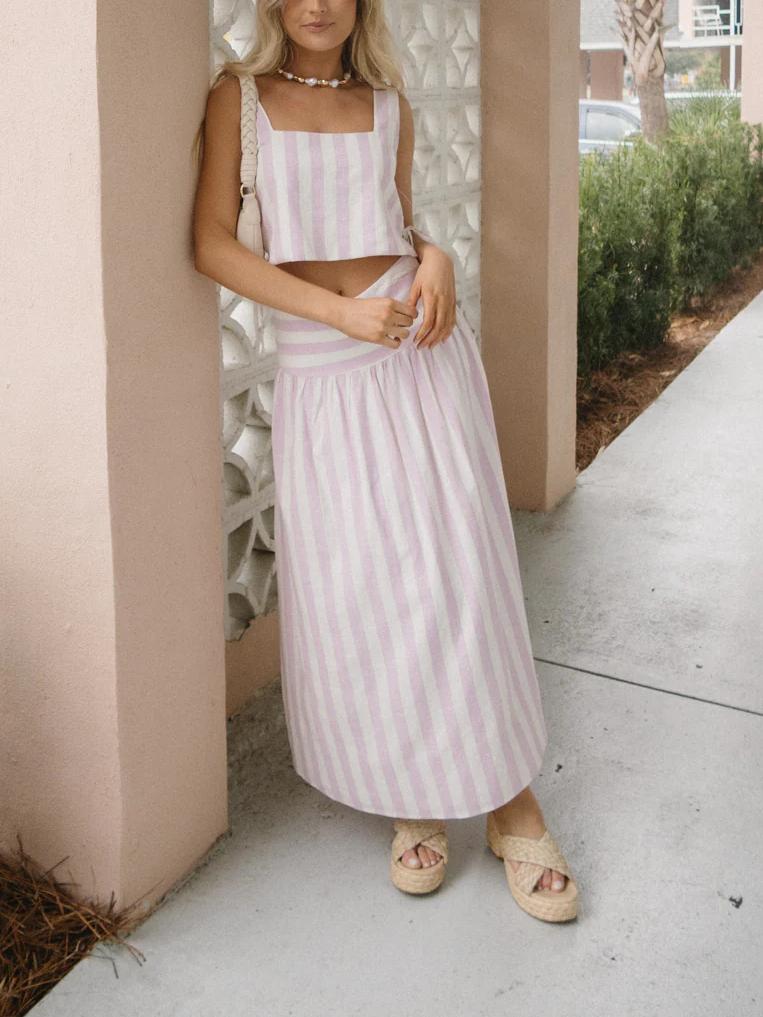 Tweedelige Zomerset - Elegant Roze en Wit Gestreept