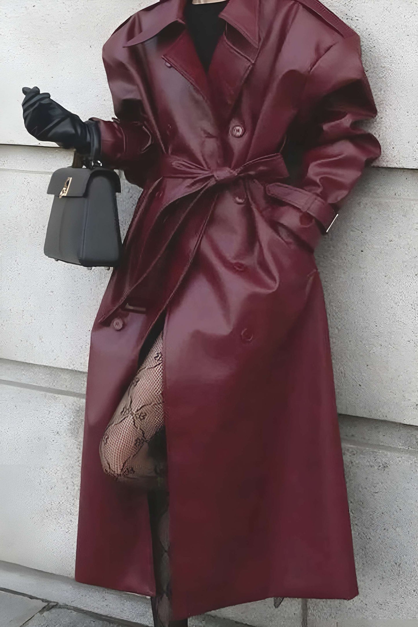 Vevila | Stijlvolle Trenchcoat Dames – Imitatieleer met Ceintuur - Bordeaux en Zwart