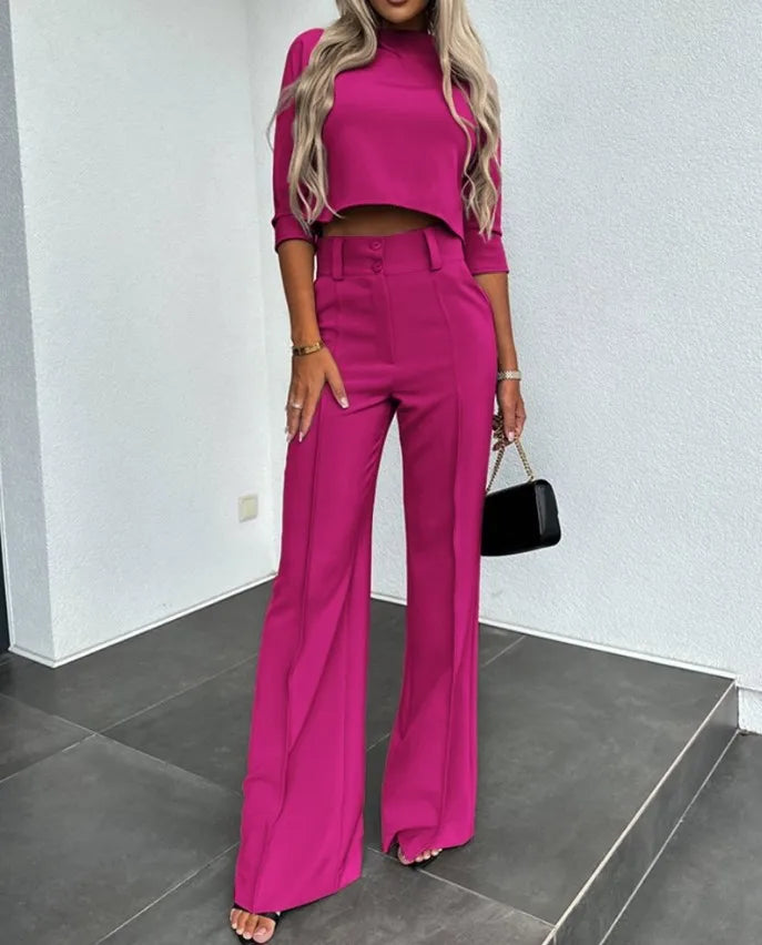 Dames Flare Set – Cropped Top met Hoge Hals & Broek