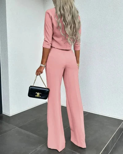 Dames Flare Set – Cropped Top met Hoge Hals & Broek