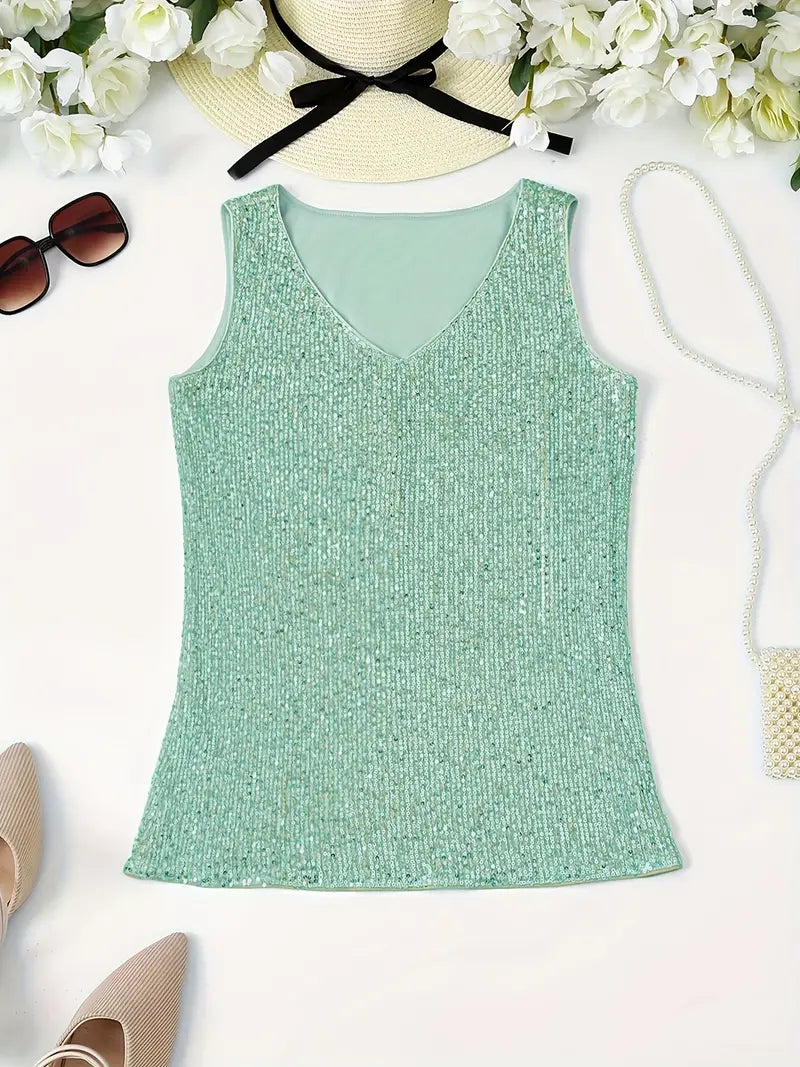 V-Hals Glitter Pailletten Top