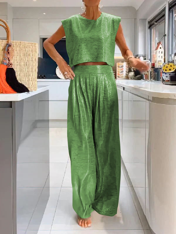Andrej | Glanzende Casual 2-delige Set met Wijde Broek