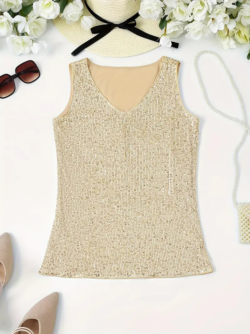 V-Hals Glitter Pailletten Top