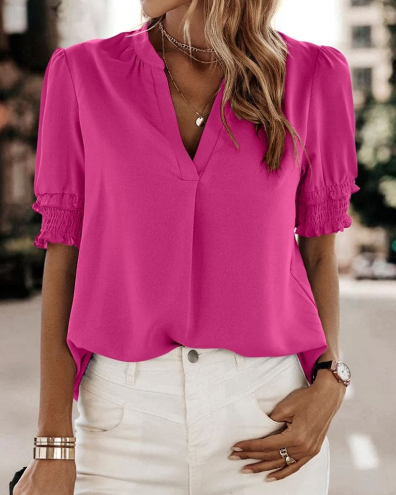 Blouse met Korte Mouwen en V-hals