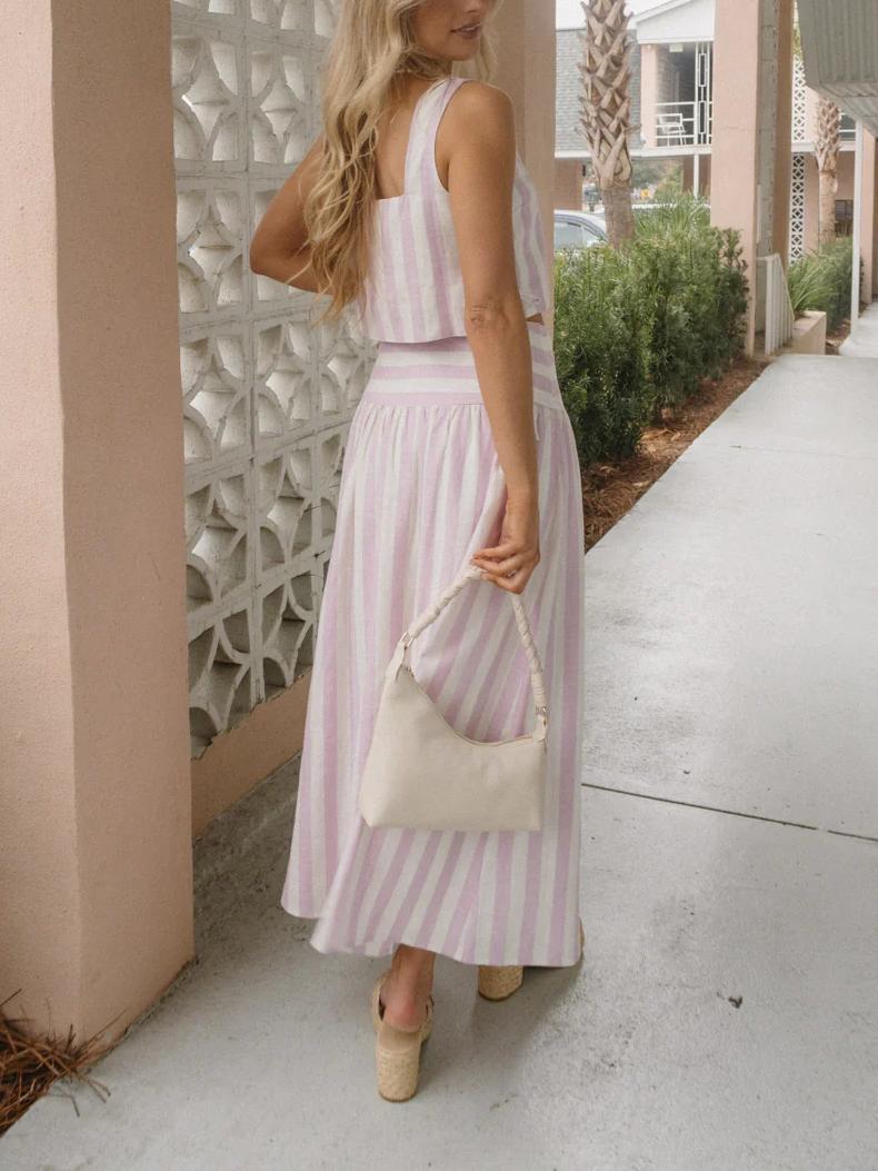Tweedelige Zomerset - Elegant Roze en Wit Gestreept