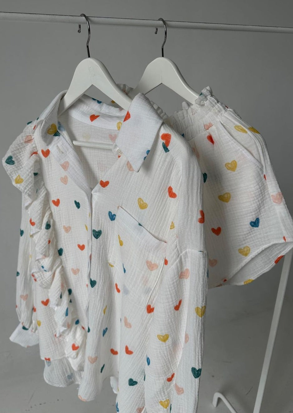 Jenika | Loungewear Set van Katoen met Hartjes Print - Zomers & Stijlvol