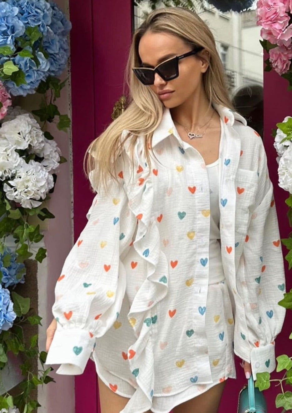 Jenika | Loungewear Set van Katoen met Hartjes Print - Zomers & Stijlvol