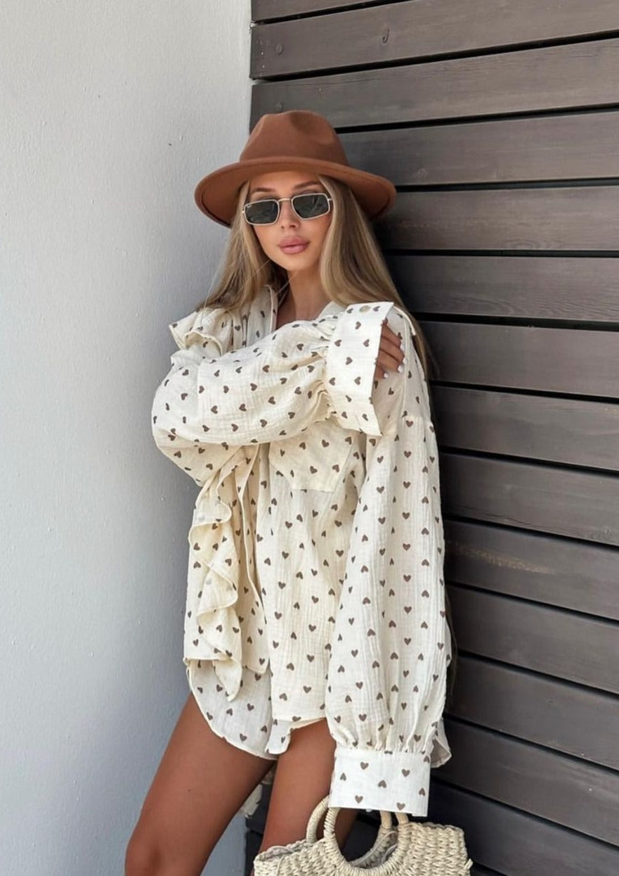 Musiala | Katoenen Set met Hartjes Print – Tweedelige Set Dames