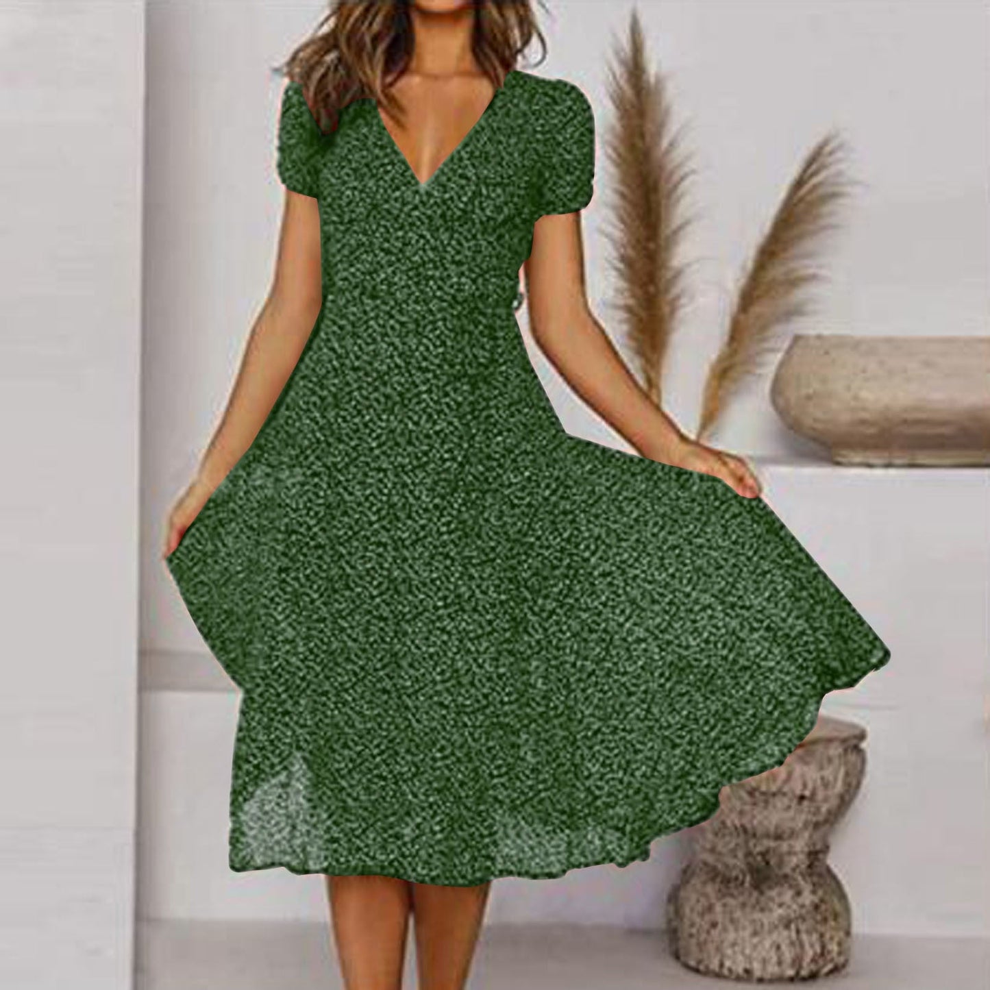Zomerse Midi-Jurk met V Hals voor Dames