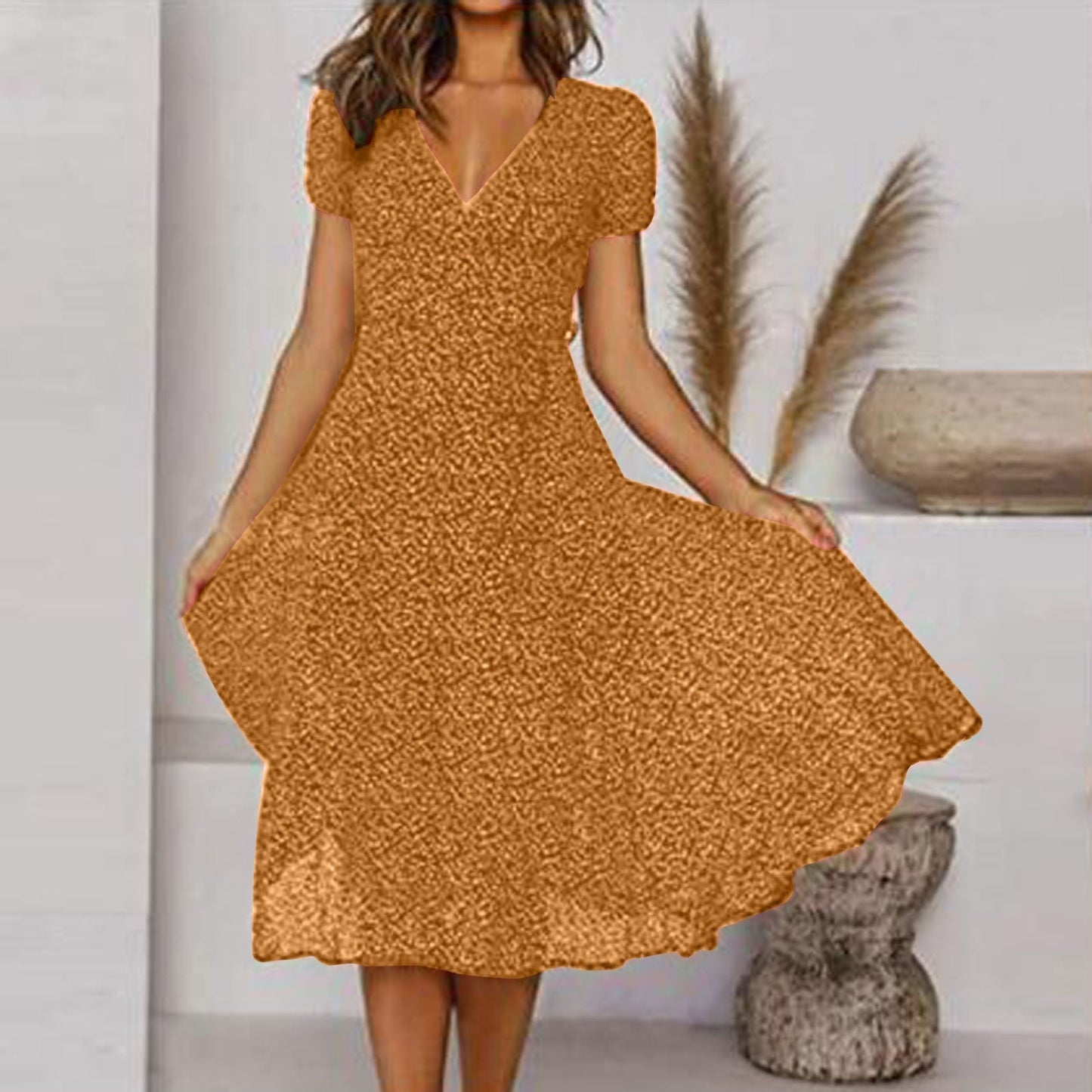 Zomerse Midi-Jurk met V Hals voor Dames