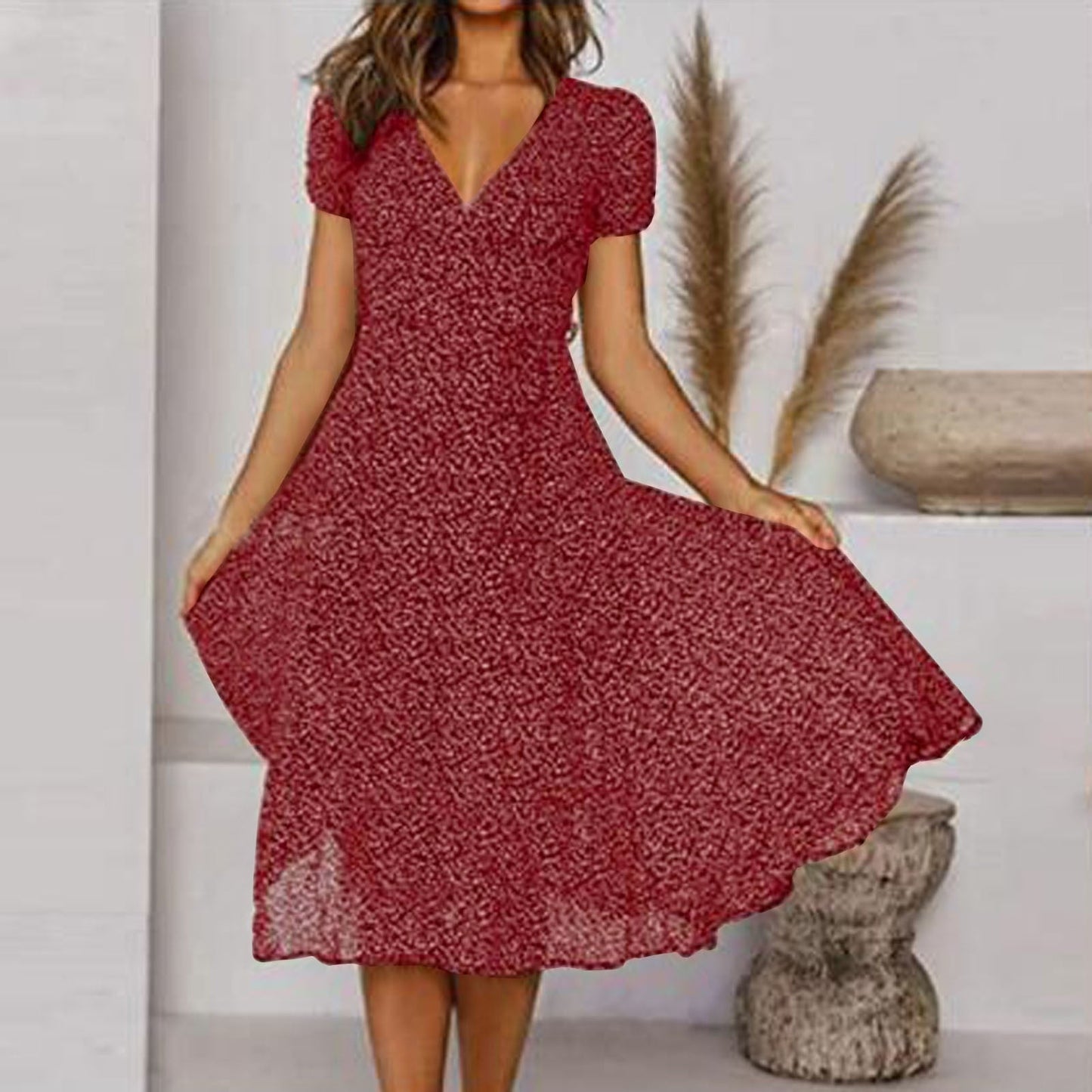 Zomerse Midi-Jurk met V Hals voor Dames