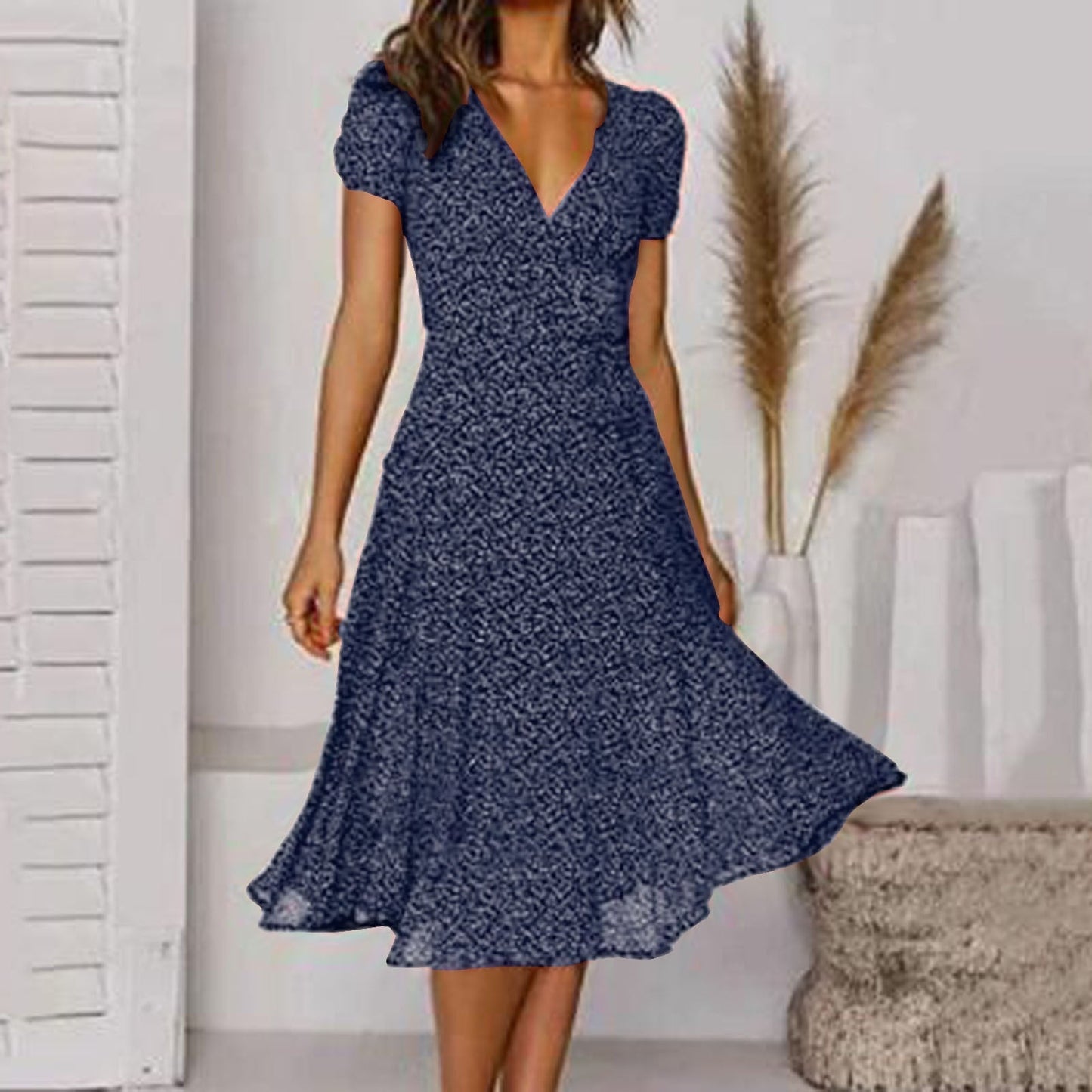Zomerse Midi-Jurk met V Hals voor Dames