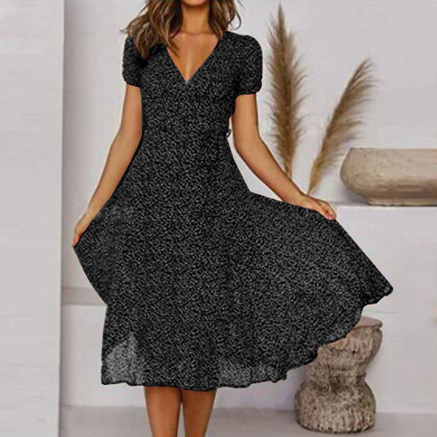 Zomerse Midi-Jurk met V Hals voor Dames