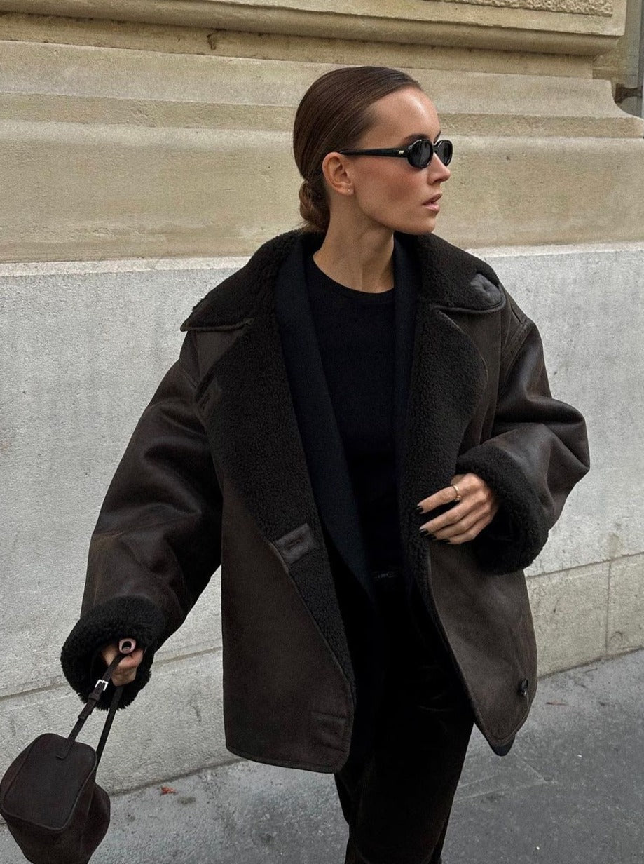Aira | Biker Look Winterjas met Teddy Voering – Warm & Stoer