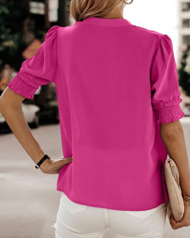 Blouse met Korte Mouwen en V-hals