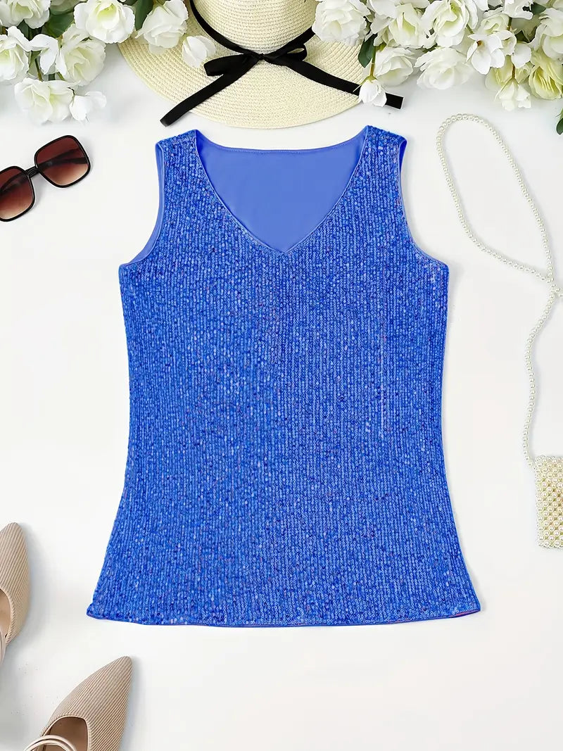 V-Hals Glitter Pailletten Top