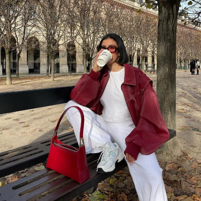 Noa | Oversized Rode Leren Jas