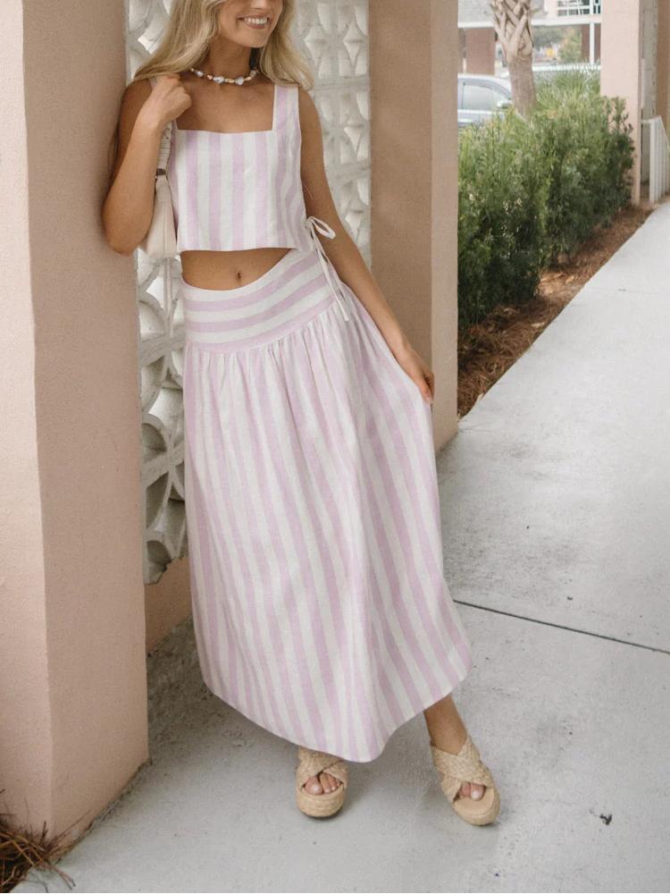 Tweedelige Zomerset - Elegant Roze en Wit Gestreept