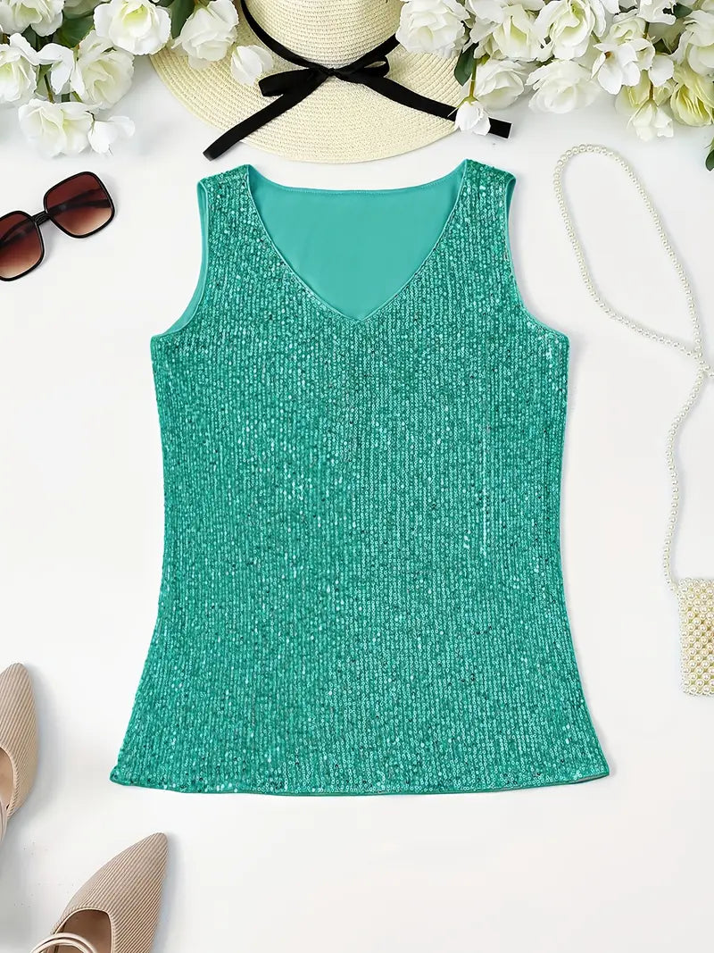V-Hals Glitter Pailletten Top