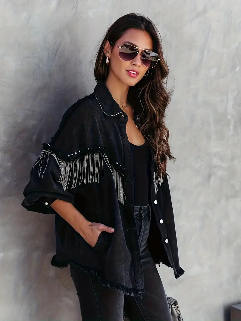 Mint | Boho Spijkerjasje voor Dames – Met Franjes & Studs