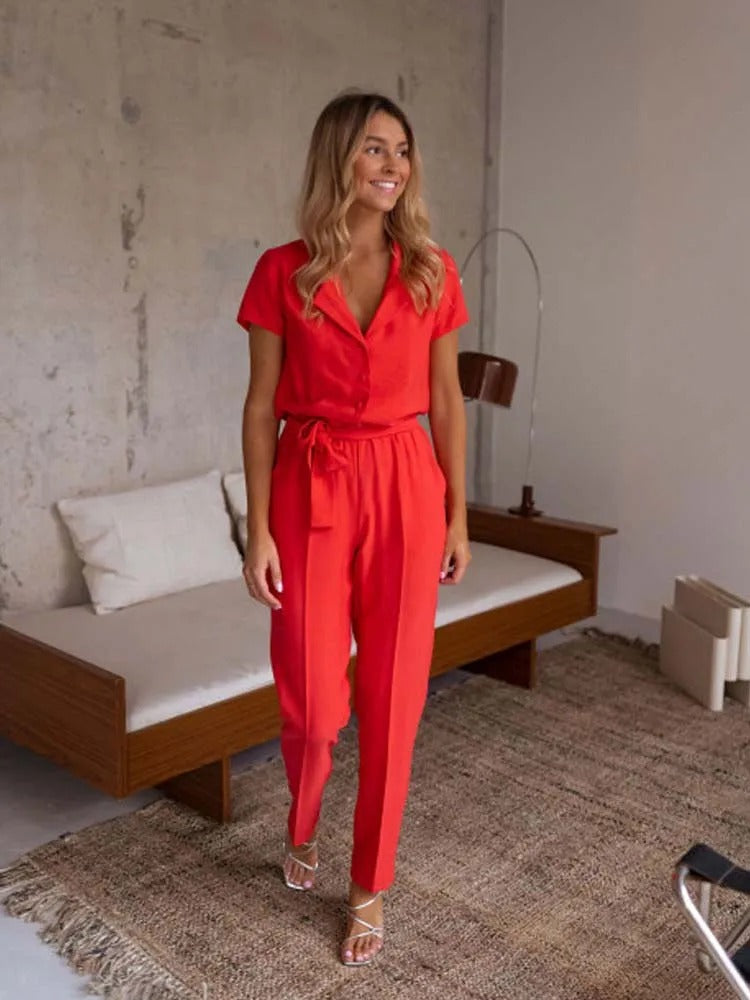 Yazzi | Elegante Casual Jumpsuit met V-hals en Riem