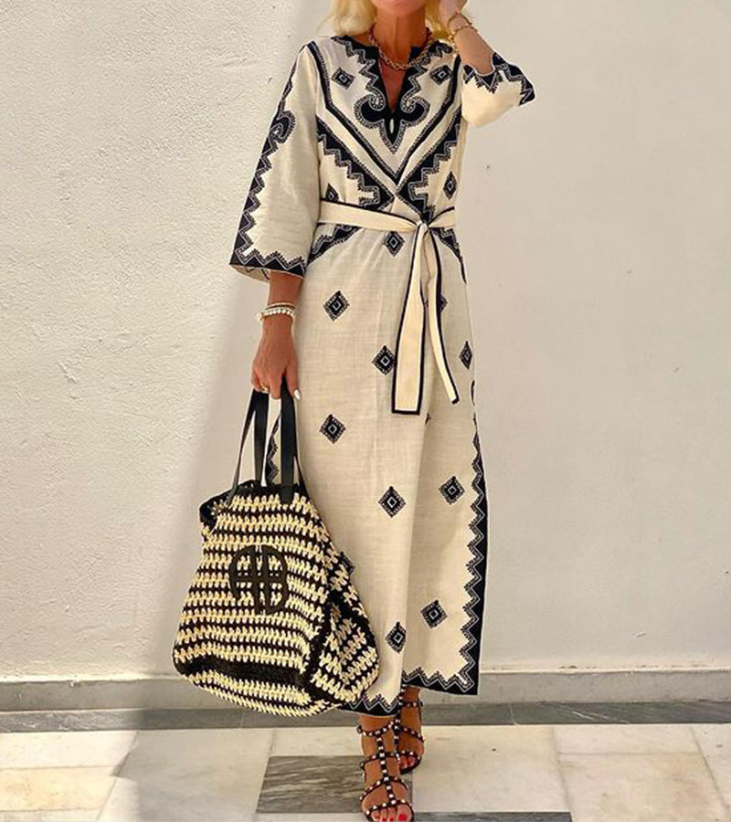 Jurney | Zomerse Kaftan Jurk met Ceintuur