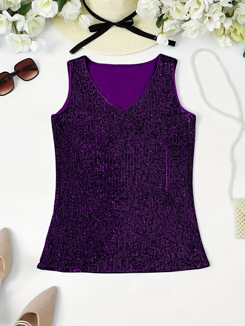 V-Hals Glitter Pailletten Top