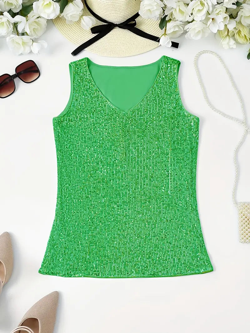 V-Hals Glitter Pailletten Top