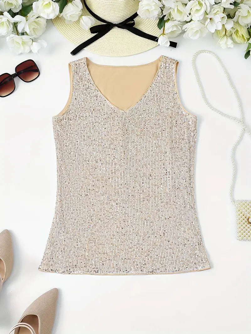 V-Hals Glitter Pailletten Top