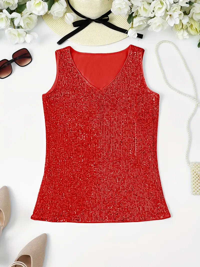 V-Hals Glitter Pailletten Top