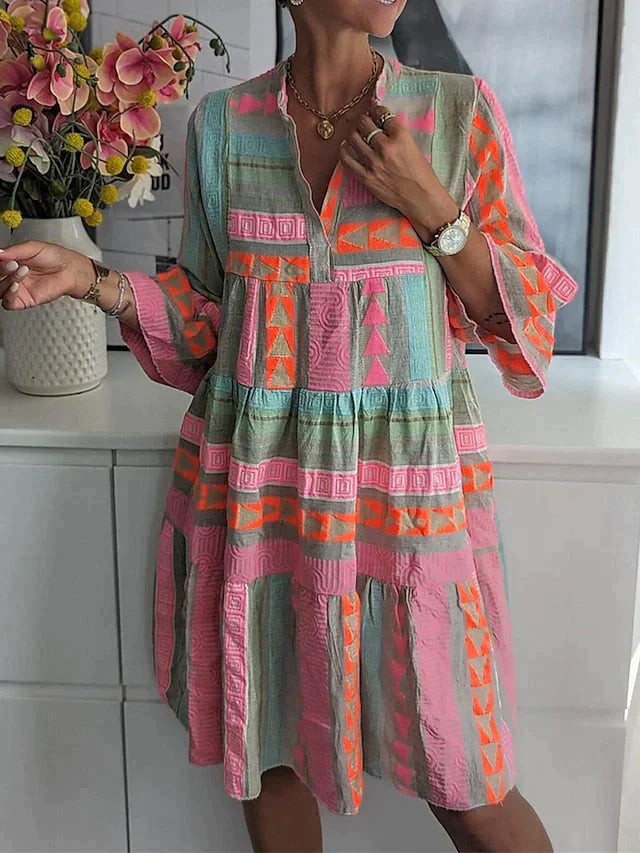 Elegante Midi-Jurk met Halflange Pofmouwen