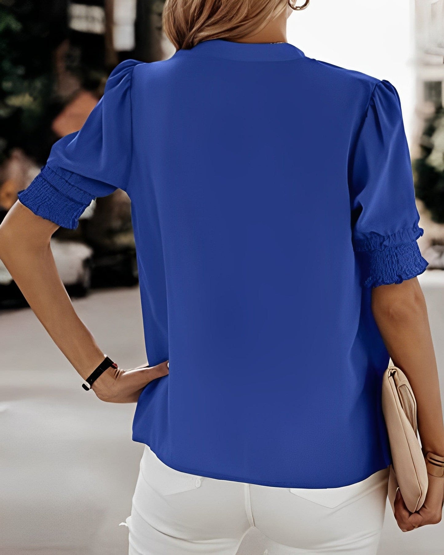 Blouse met Korte Mouwen en V-hals