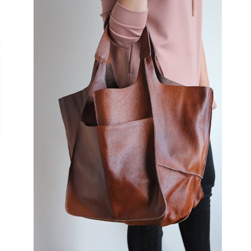Oversized Leren Vintage Schoudertas