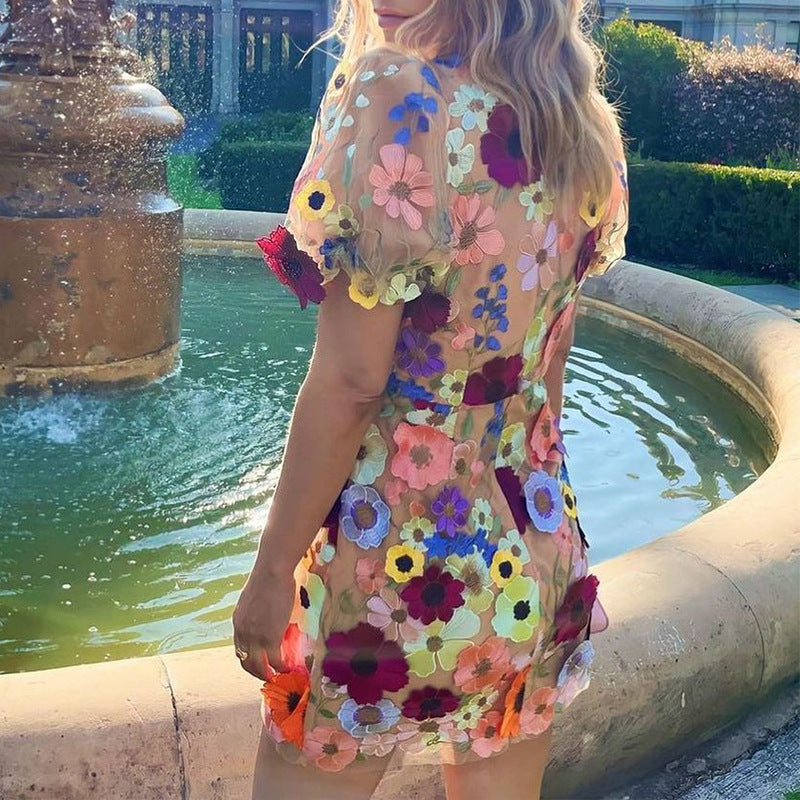 Elegante V-hals jurk met Bloemen Print