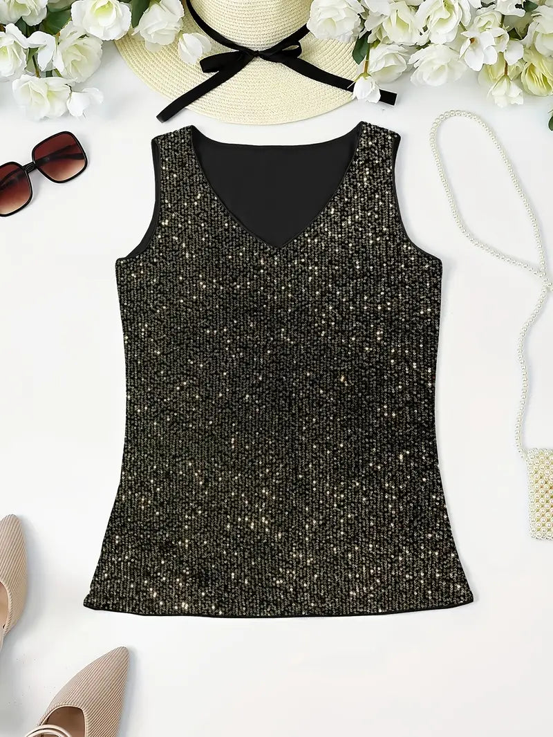 V-Hals Glitter Pailletten Top