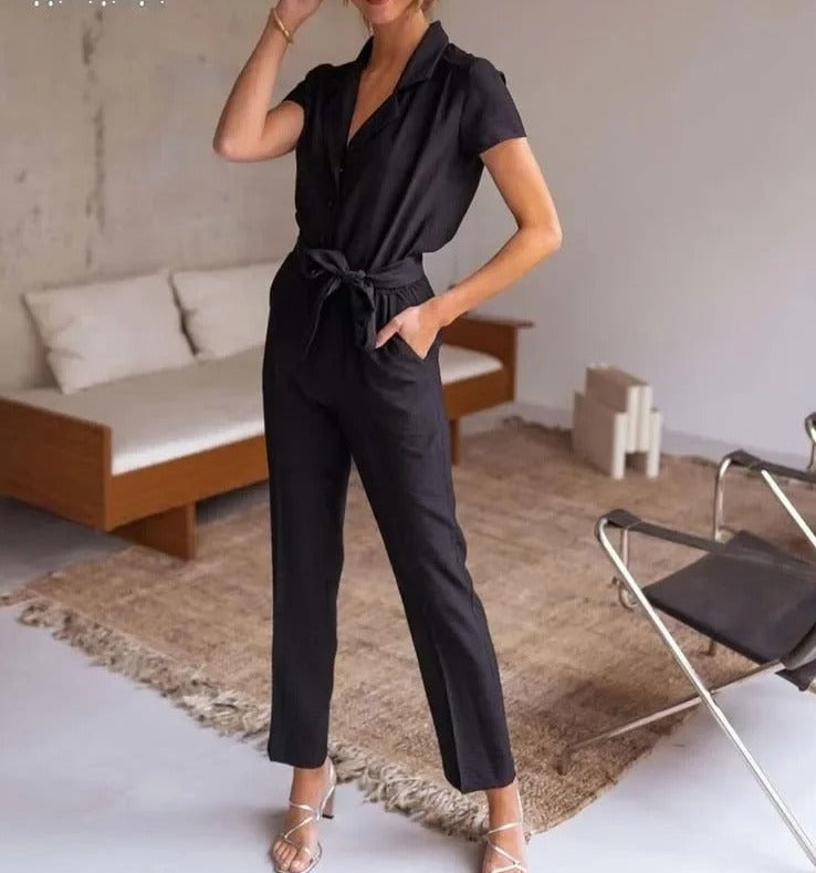 Yazzi | Elegante Casual Jumpsuit met V-hals en Riem