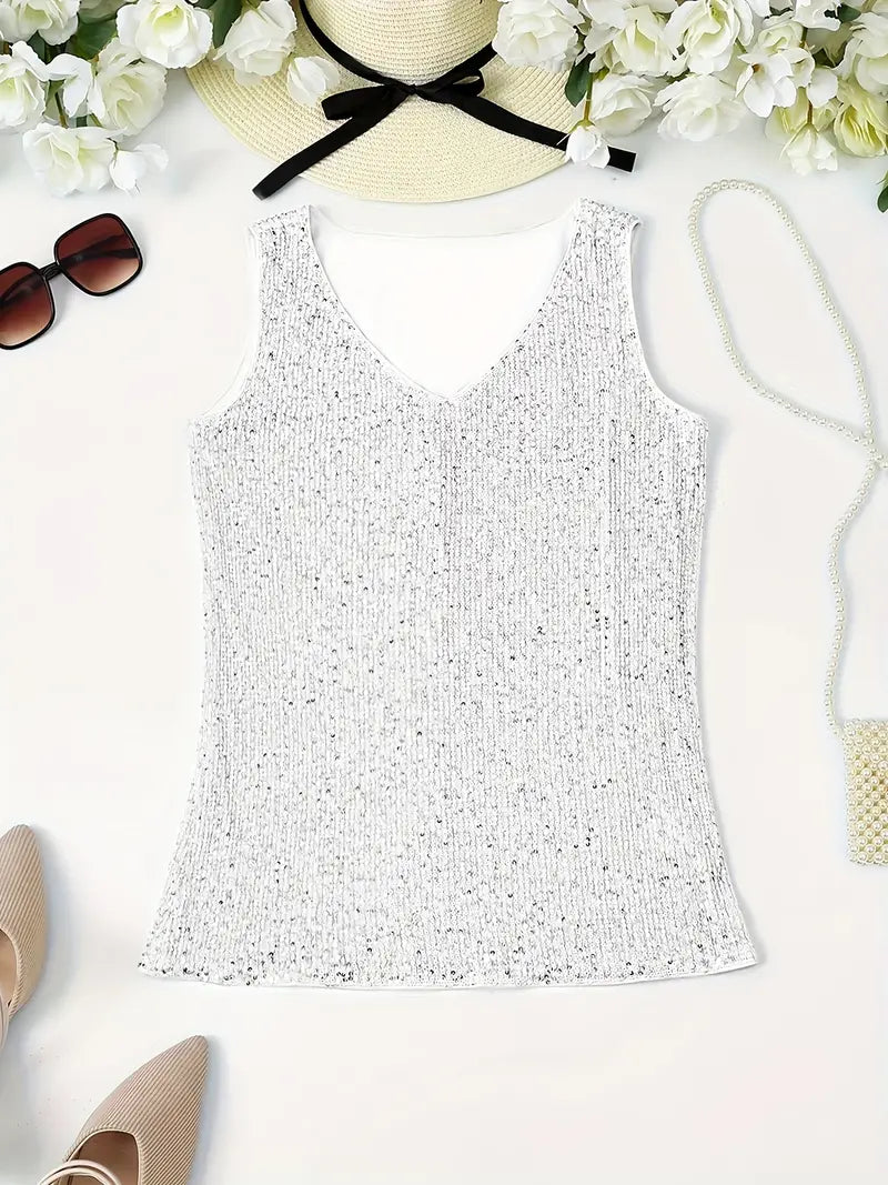 V-Hals Glitter Pailletten Top