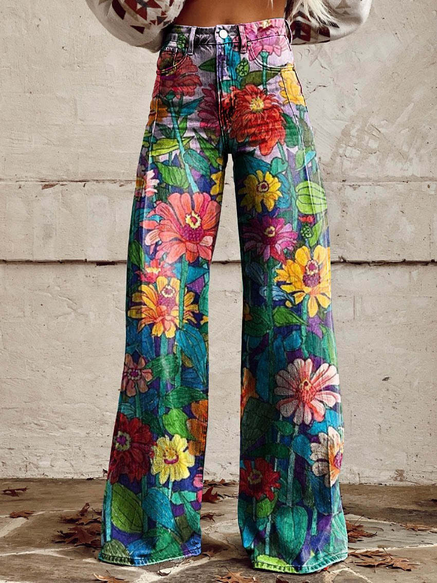 Vintage Broek met Wijde Pijpen en Trendy Print