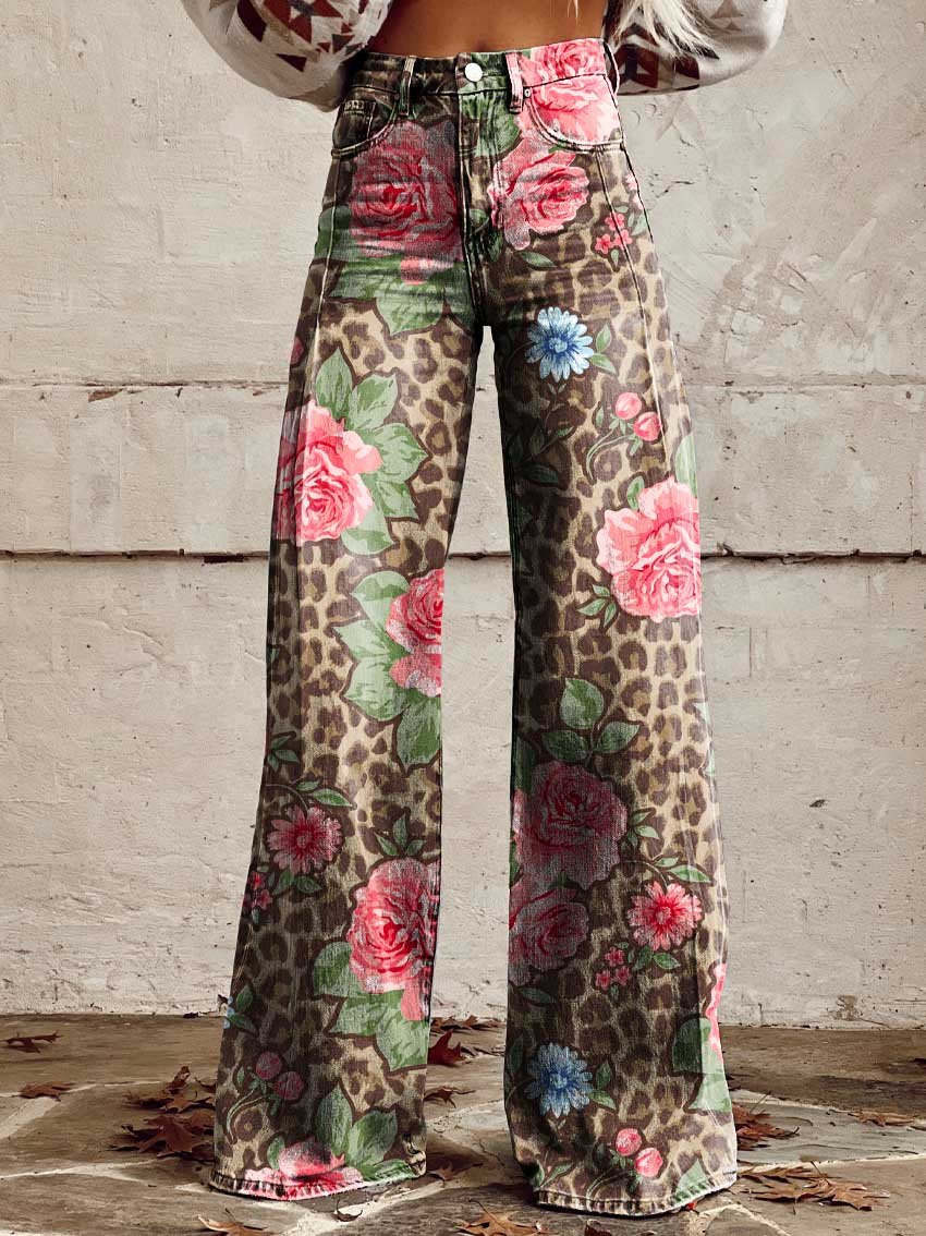 Vintage Broek met Wijde Pijpen en Trendy Print