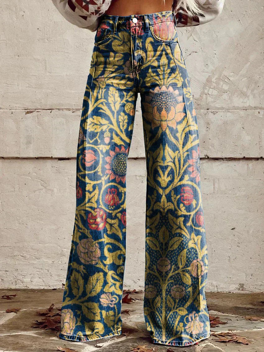 Vintage Broek met Wijde Pijpen en Trendy Print