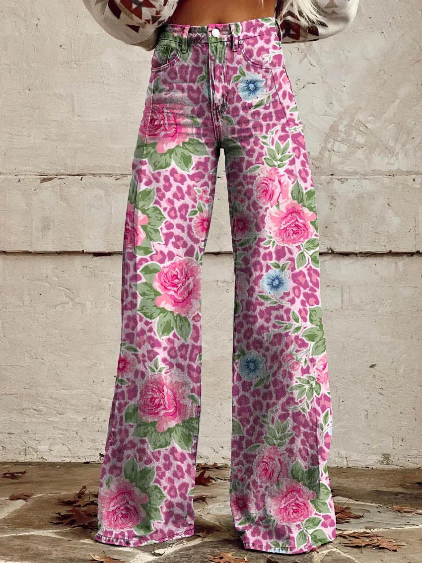 Vintage Broek met Wijde Pijpen en Trendy Print